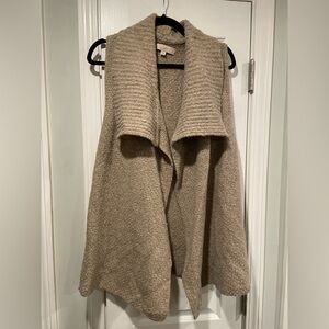 Loft Size L Mushroom Beige Alpaca Blend Cowl Neck Knit Open Front Sweater Vest